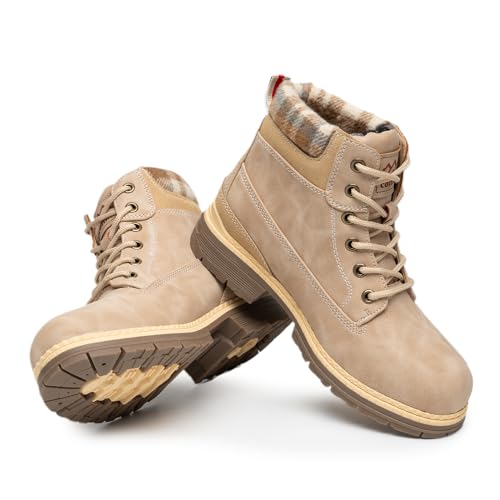 Snow Hiking Winter Boots for Women - Casual Brown Combat Work Boot - Non-slip Fur-Lined Ankle Boots - Fashion Boots Waterp...