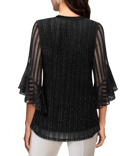 Lotusmile Women's 3/4 Sleeve Dressy Tops Elegant V Neck Blouse for Women Casual Work Evening Party