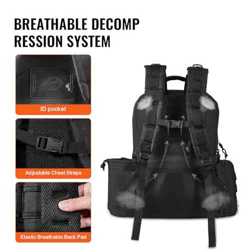 VEVOR Tactical Range Backpack for 6 Pistols, Gun Backpack with 6 Independent Pistol Bags & 10 Magazines, Pistol Backpack for Outdoor Hunting Shooting, Range Bag for Handguns Lockable Zipper, Black