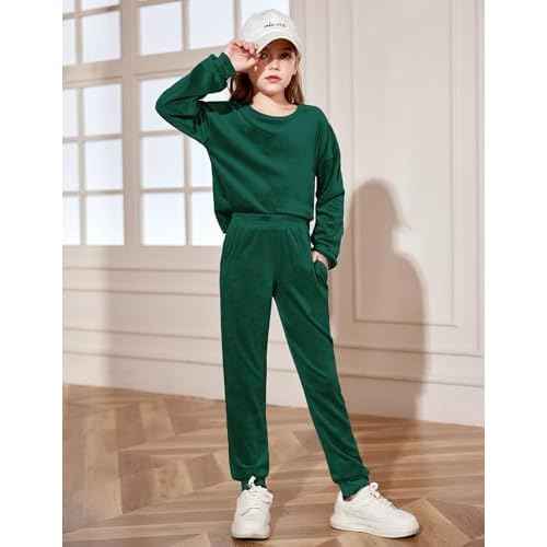 Arshiner Girls 2 Piece Outfit Sweatsuits Set Kids Velour Sweatshirts & Sweatpants Tracksuits Set for Girls