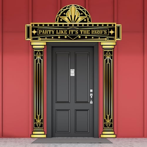 3pcs Roaring 20s Porch Banner Retro 1920s Party Door Hanging Decoration Black and Gold Backdrop Roaring Twenties Porch Sig...