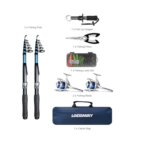 Telescopic Fishing Rod Reel Kit 2PCS 6.89FT Collapsible Pole Spinning Reel Combo with Fishing Lures Fishing Gripper Fishin...