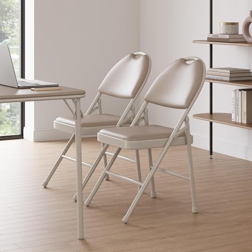 GarveeHome 4 Pack Folding Chairs with PU Leather Padded Cushion and Back, Metal Foldable Chair for Indoor Outdoor, Commerc...