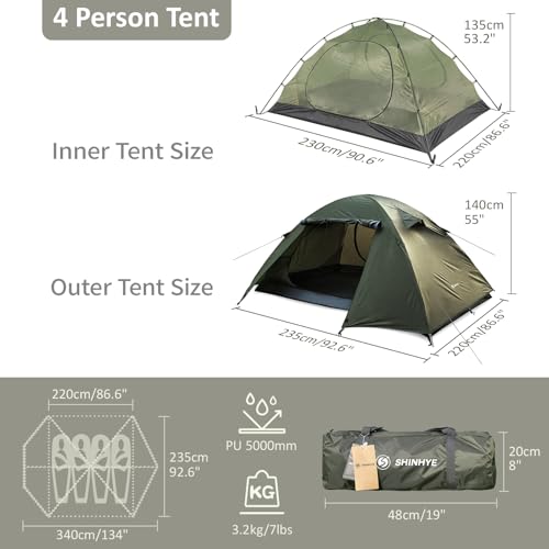 Backpacking Tent for Camping 2/3/4 Person Hiking Ultralight Tent for Waterproof Windproof Outdoor Tents Easy Setup Two Doo...