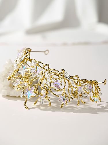 SWEETV Mermaid Tiara for Girls Women, Gold Princess Crown Diadem, Jeweled Headpiece Costume Hair Accessories for Birthday ...
