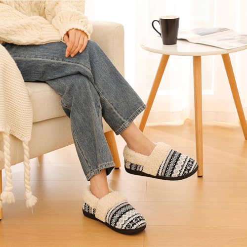 Evshine Women's Fuzzy Memory Foam Slippers, Closed Back Knit Bedroom Slippers, Slip-On Warm House Shoes for Indoor & Outdo...
