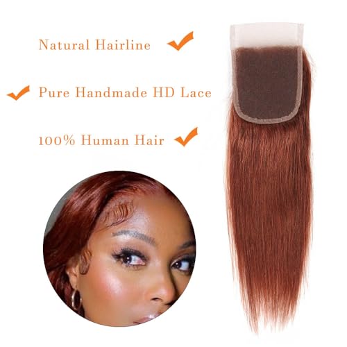 ijoy Straight Bundles with Closure Human Hair Bundles 8 10 12+C8 Reddish Brown Short Straight Hair 100% Virgin Human Hair 3 Bundles with 4x4 HD Lace Closure Free Part Chocolate Brown Color