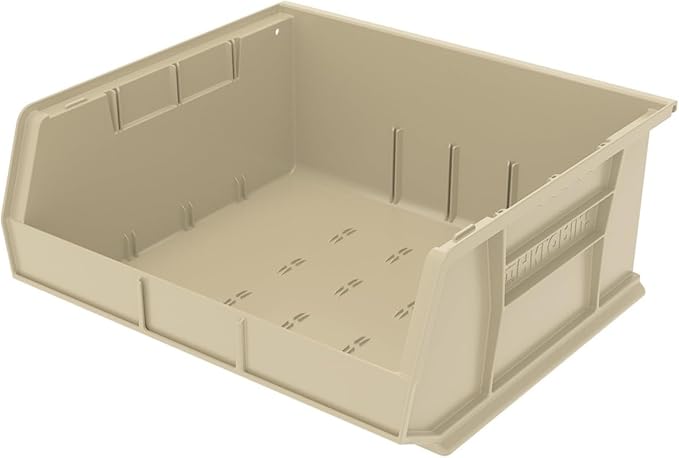 Akro-Mils 30250 AkroBins Plastic Storage Bins, Space-Saving Stackable Bins for Garage, Pantry, Craft Organization, 15" x 16" x 7", Stone, 6-Pack