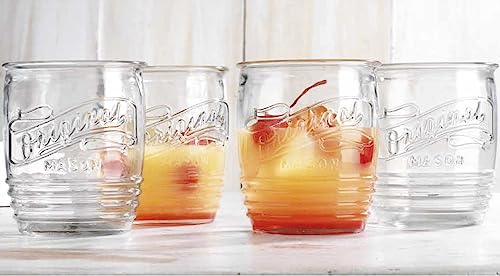 Glaver's Original Mason Set of 8 Drinking Glasses 4-20 Oz Highball Glasses, and 4-13 Oz Whiskey Glass Cups For Everyday Ho...