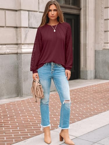 AUTOMET Womens Long Sleeve Shirts Pleated Lace Tops Fall Fashion Outfits Business Casual Blouses