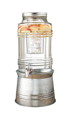 Circleware Breeze Glass Beverage Drink Dispenser with Stand Metal Base which Transforms to Metal Ice Bucket and Metal Lid...