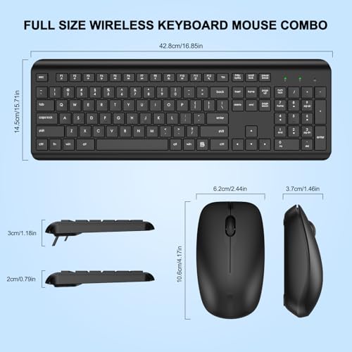 Wireless Keyboard and Mouse Combo, Full Size Silent Ergonomic Keyboard and Mouse, Long Battery Life, Optical Mouse, 2.4G L...