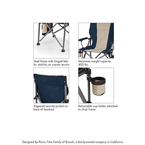PICNIC TIME Outlander XL Camping Chair with Cooler, Heavy Duty Beach Chair, Outdoor Chair, 400 lb weight capacity, (Blue)