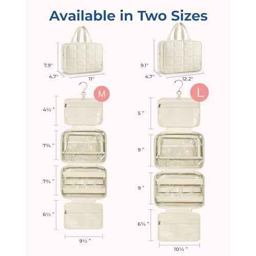 BAGSMART Travel Toiletry Bag with Jewelry Organizer, Hanging Travel Bag for Toiletries, Puffy Makeup Cosmetic Bag Organizer, Carry-on Travel Accessories Essentials, Beige-M