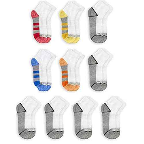 Fruit of the Loom Little Boys' Half Cushion Ankle Socks (10 Pack) (Medium, White Assorted)