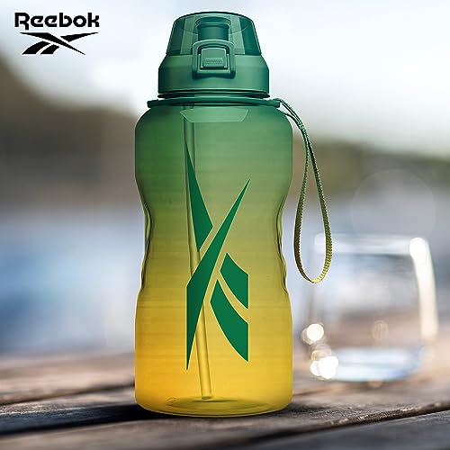 Reebok Premium Plastic Sports Water Bottle, BPA Free | Ideal for Camping, Sports, Gym and Outdoor Activities (64 oz, Gree...