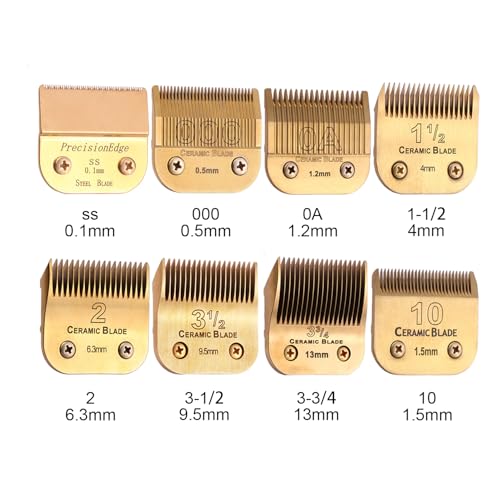 Professional Detachable Replacement Ceramic Blades Set,Cut Length,Compatible with Andis AGC,BDC,BGC,MBG Series/Oster Classic 76/Star-Teq/Power-Teq/A5 Clipper (1.2MM-9.5MM 4PACK) Golden