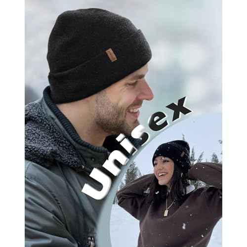 FURTALK Mens Beanie Fleece Lined Winter Hats Double Layered Stylish Knited Cuffed Plain Hat