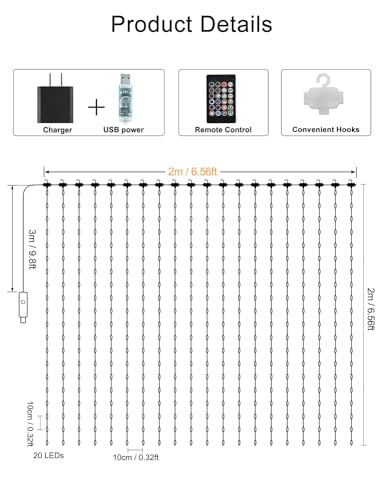 LumBelle Smart Curtain Lights 6.6x6.6Ft, 400 LED Curtain Light APP Remote Control Music Sync Dynamic DIY Lights for Memori...