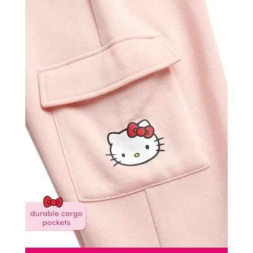 Hello Kitty Girls Pants Set - 2 Piece Girls Sweatshirt Hoodie and Cargo Sweatpants Matching Set with Pockets (2T-12)