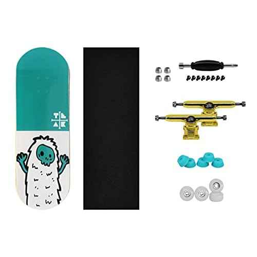 Teak Tuning 32mm Pro Fingerboard Heat Transfer Graphic Complete - Fully Assembled with Pro Level Parts - Pro Shaped Wood Deck (34x97mm), UltraSpin Wheels, Prodigy Trucks - Teal Yeti