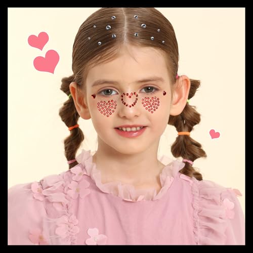 YGDZ Face Gems 5 Sheets Hair Gems, Self Adhesive Face Jewels Stickers, Heart Festival Face Gems Stick on, Rhinestone stick...
