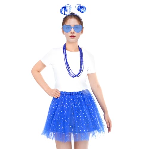 Women Tutu Costume Accessories Set Striped Sock Sunglasses Ponytail Headband Tutu Skirt Necklace for Halloween Mardi Gras
