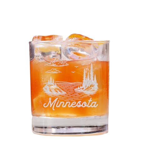 ShelbyShops Minnesota State Engraved Whiskey Glass - Moving To Minnesota Gift - Mn State Whiskey Glass - Christmas - Birth...