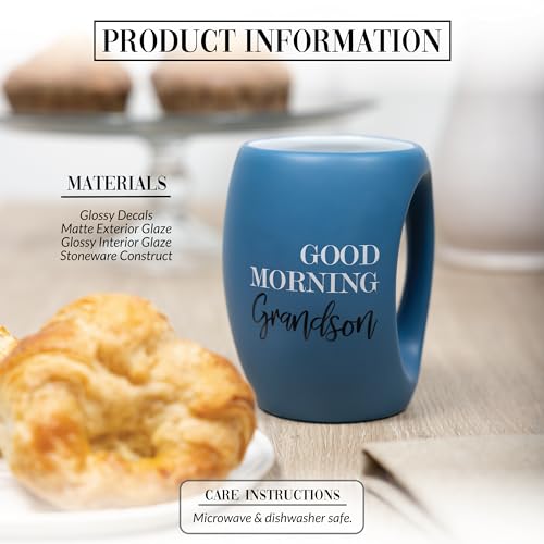 Pavilion Gift Company - Good Morning Grandson - 16 oz Blue Coffee Mug Tea Cup Gift From Grandma Grandpa Grandparents Birthday Long Distance Present