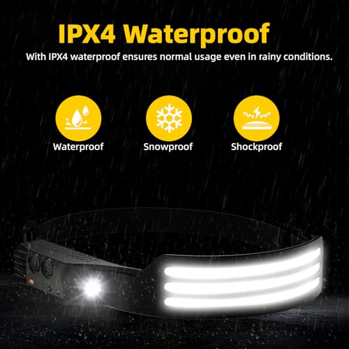 Eatelsin 2PCS Headlamp Rechargeable, Motion Sensor 230° COB Head Lamp, Headlights for Forehead, Hard hat Light for Adults,...
