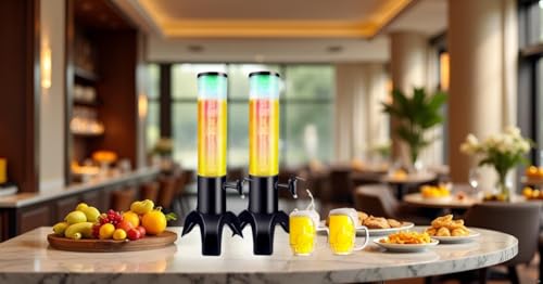 2PCS Drink Tower: 1.5L/50oz Mimosa Tower Dispenser with Ice Tube and LED Light, 1.58 Qt Tabletop Beer Dispense for Bars Pa...