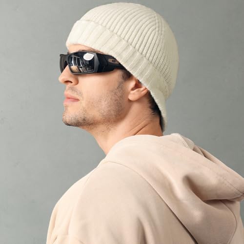 Men's Black Thermal Winter Beanie Hat Fleece Lined Skull Cap for Cold Weather Windproof Soft Warm Knit Hat for Outdoor Sports