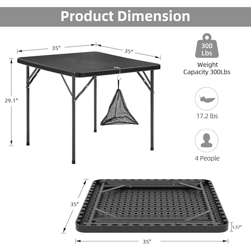 VECELO 5 Piece Folding Card Table Square and Chairs Set, Plastic Tabletop & Seat, Foldable & Portable for Indoor Outdoor U...