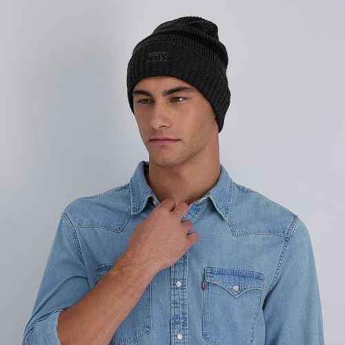 Levi's Men's Cozy Knit Cuffed Logo Patch Beanie Hats