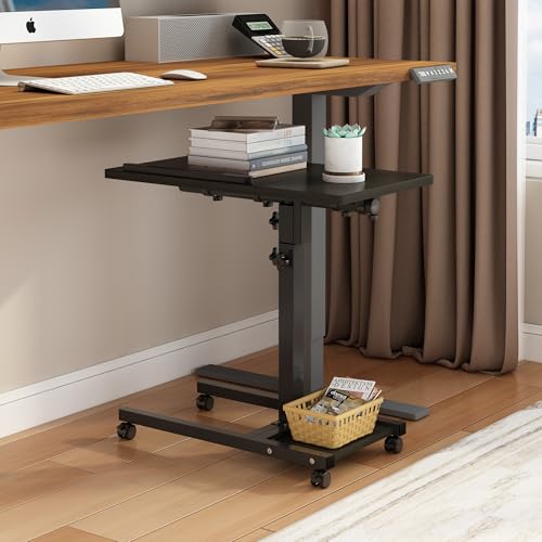 TigerDad Mobile Adjustable Height Laptop Stand PC Portable Laptop Swivel Table Rolling Table with Wheels Caster and Mouse ...