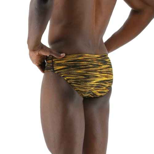 TYR Men's Standard Durafast Elite Racer Brief Swimsuit, Gold Fizzy, 38