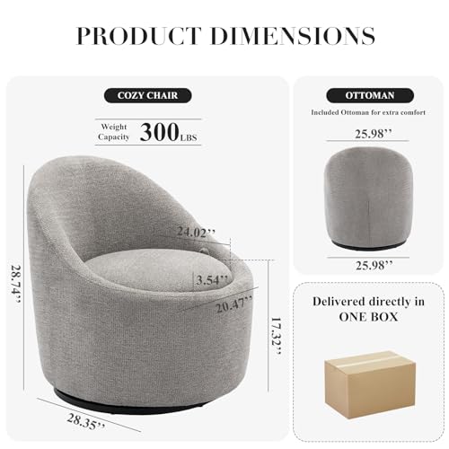 COLAMY Swivel Accent Chair, 360° Swivel Chair with Hidden Storage, Modern Small Barrel Swivel Armchair for Living Room/Bedroom, LightGrey
