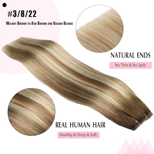 SURNEL Haol Extensions Human Hair Balayage Walnut Brown to Ash Brown and Golden Blonde Wire Hair Extensions 18 inch 80g(18,3/8/22)