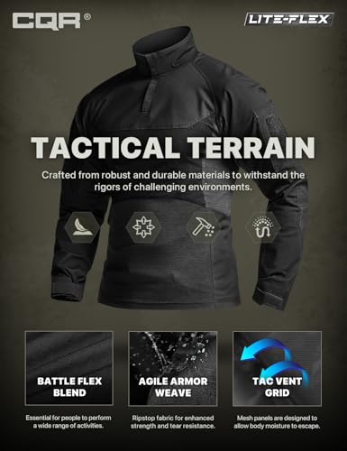 CQR Men's Combat Shirt Tactical 1/4 Zip Long Sleeve Military BDU Shirts Camo EDC Top with Pockets