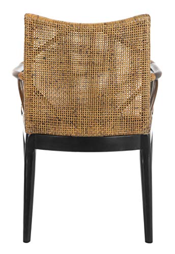 SAFAVIEH Home Collection - Gianni Brown & Black Solid Wood Rattan Arm Chair, Tropical Coastal Accent Seating for Living Ro...
