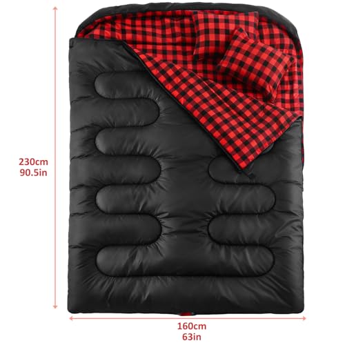 Swtmerry Double Sleeping Bag for Adults with 2 Pillows, Big & Tall Queen Size XL Sleeping Bag for 2 Person, Waterproof & L...