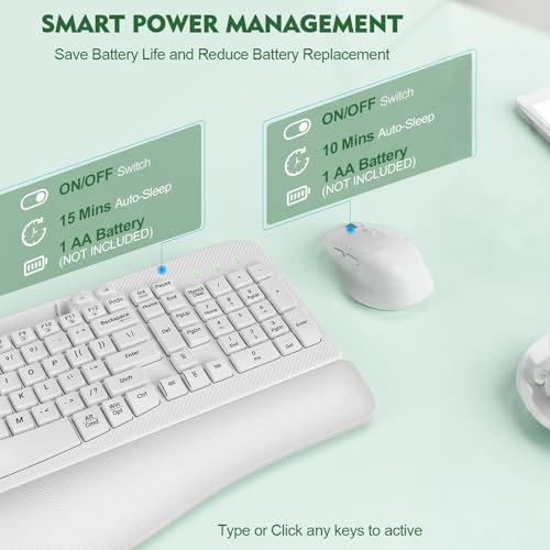 Wireless Keyboard and Mouse Combo, Wave Keys Full-Sized Ergonomic Keyboard with Cushioned Plam Rest, Phone Holder, Comfort...