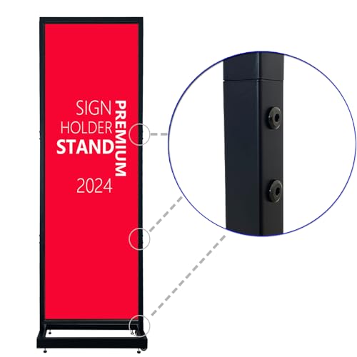 Adjustable Height Sign Holder Stand with Wheels, 21.5" Width and Height Up to 67.5" Tall Sign Board Poster Display Frame, ...