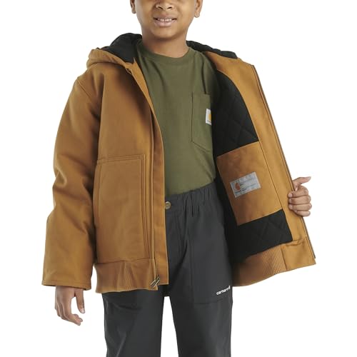 Carhartt Boys' Flannel-Lined Hooded Canvas Insulated Zip-Up Jacket