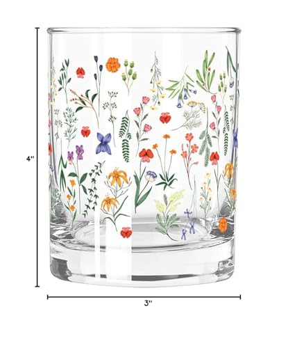 Slant Party Supplies Whiskey Glasses - Double Old Fashioned Cocktail Glass, 12-Ounce, Boho Flowers