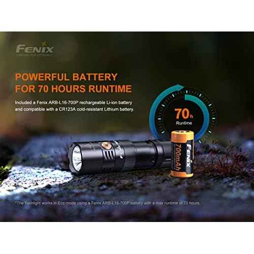 Fenix PD25R 800 Lumen LED Flashlight, Battery and EdisonBright Acc Carrying case Bundle