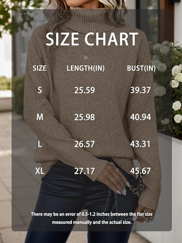 Womens High Neck Long Sleeve Casual Sweater Trendy Loose Lightweight Fashion Pullover
