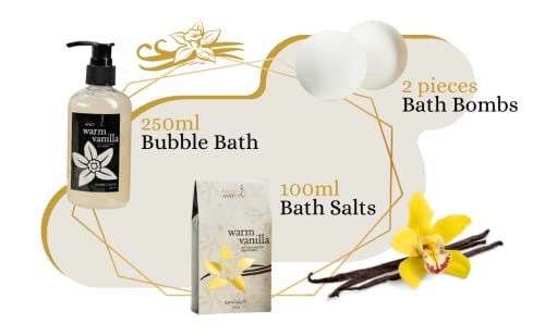 Bath and Body Gift Basket For Women and Men – 8 Piece Set of Warm Vanilla Bath & Body Collection Gift Basket, Includes Shower Gel, Bubble Bath, Body Lotion, Body Mist & More - Appreciation Gift Ideas