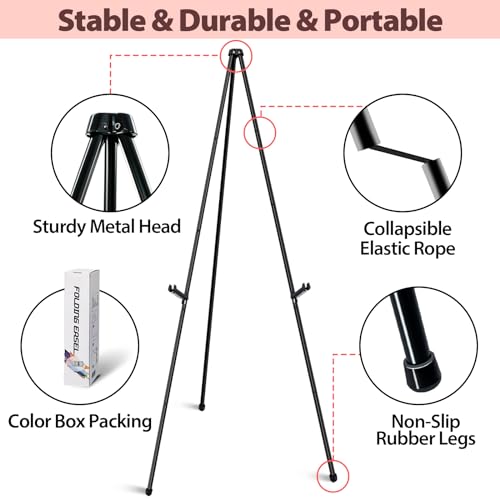 VAIIGO Black Easel Stand for Wedding Signs, Posters & Paintings - 63" Adjustable Portable Display Easel for Welcome Signs,...