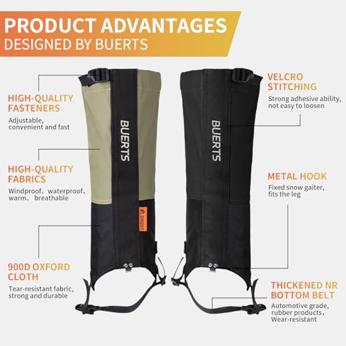 BUERTS Ultralight Down Sleeping Bag and Hiking Gaiter Combo,a combination of a 3 season sleeping bag(45 to 20℉)and 900D wa...